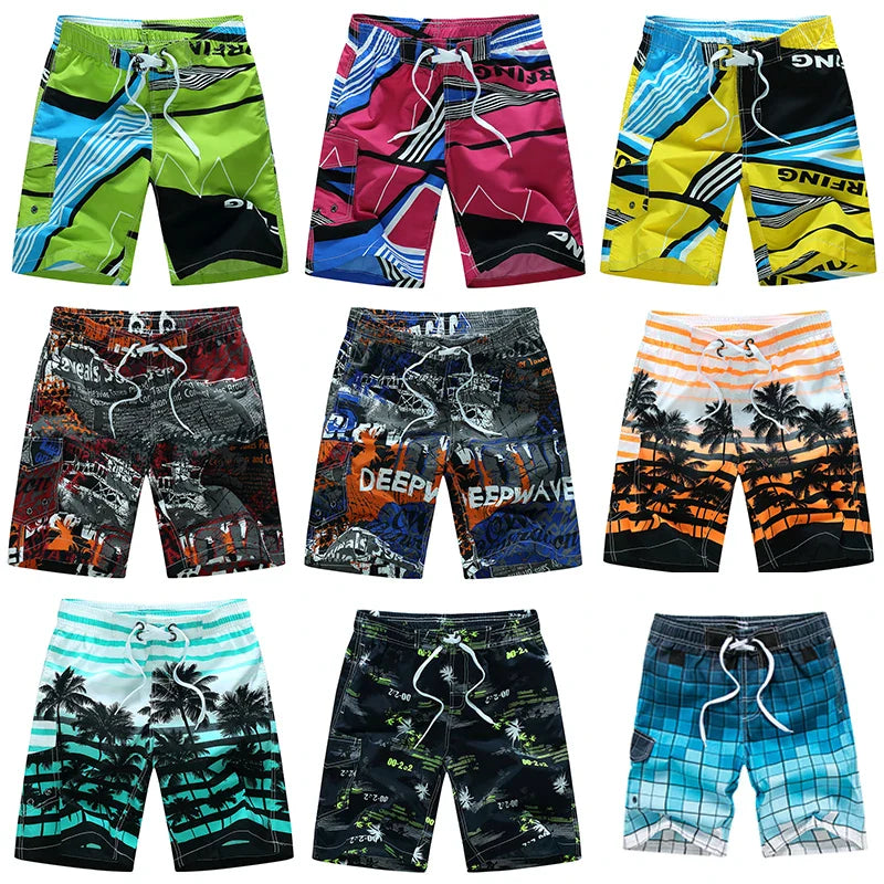 Momount | Pantaloni de Baie Bărbați – Imprimeu Geometric, Cordon, Lungime Genunchi