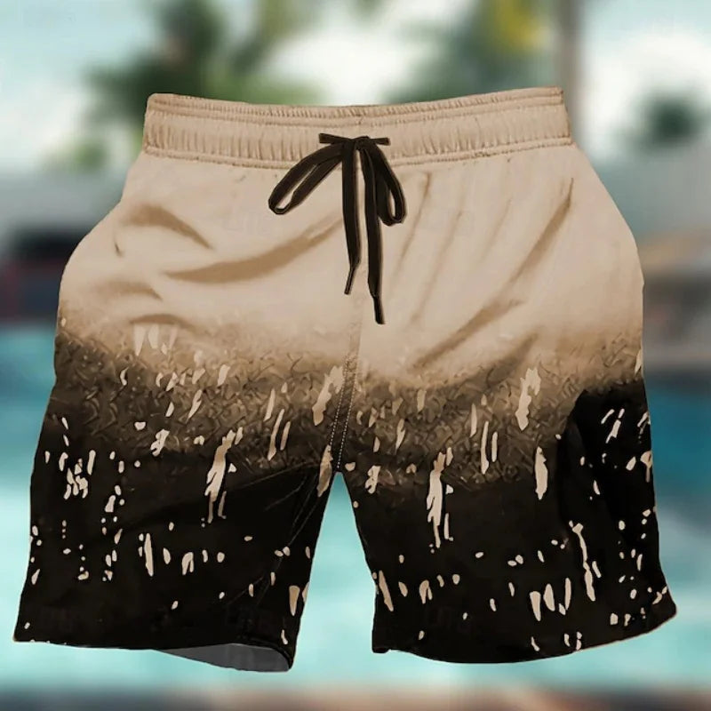 Pantaloni de Baie Momount Bărbați – Imprimeu Stropi de Vopsea Gradient, Cordon, Lungime Medie