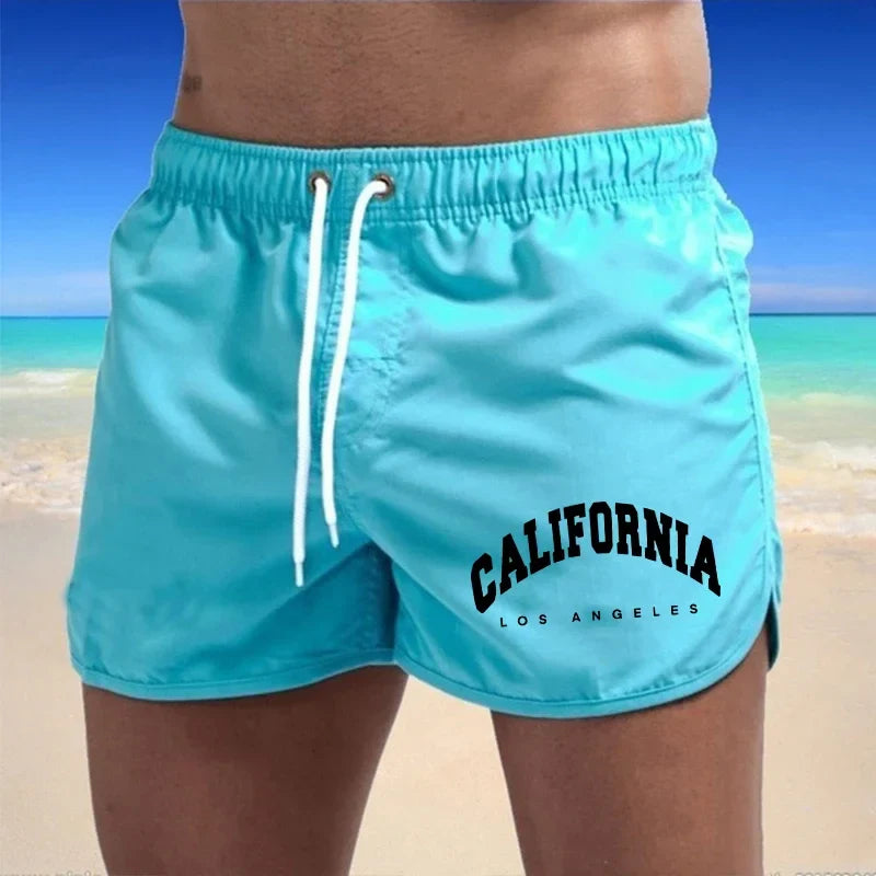 Momount Pantaloni de Baie Bărbați – Imprimeu California cu Șnur Uscare Rapidă