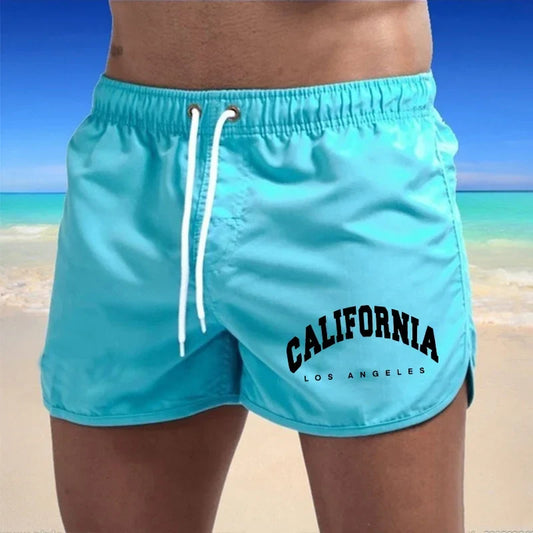 Momount Pantaloni de Baie Bărbați – Imprimeu California cu Șnur Uscare Rapidă