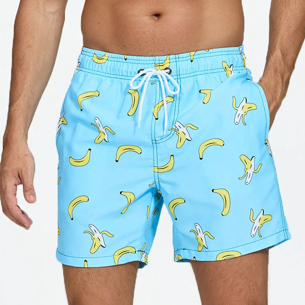Pantaloni de Baie Momount Bărbați – Imprimeu Kiwi, Cordon, Uscare Rapidă, Lungime Medie