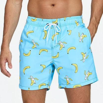 Pantaloni de Baie Momount Bărbați – Imprimeu Kiwi, Cordon, Uscare Rapidă, Lungime Medie