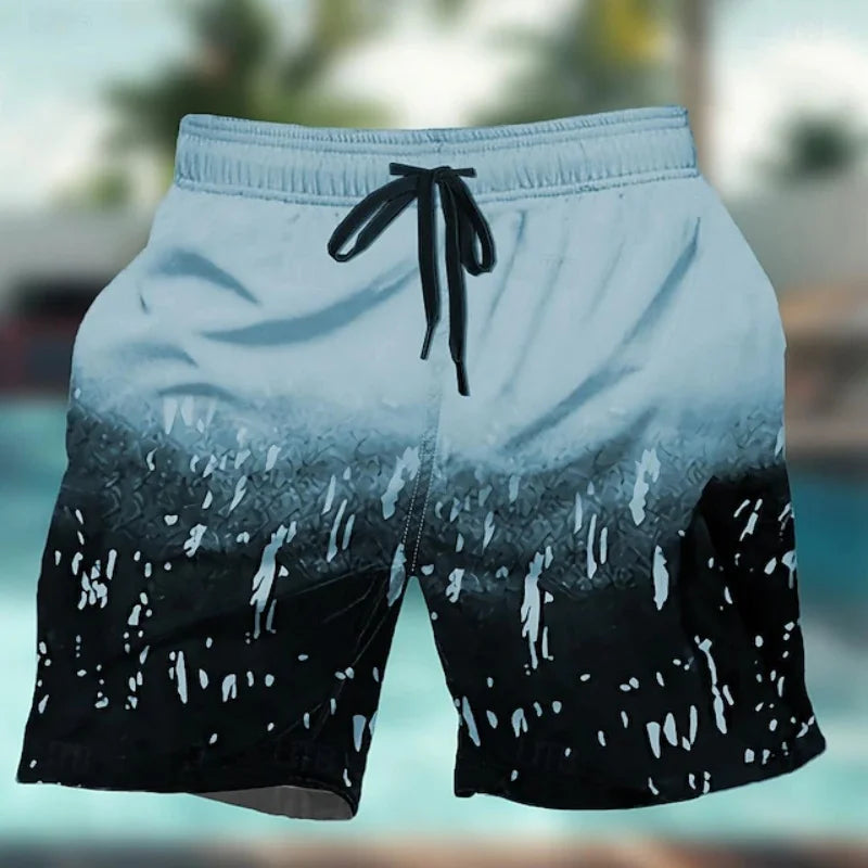 Pantaloni de Baie Momount Bărbați – Imprimeu Stropi de Vopsea Gradient, Cordon, Lungime Medie