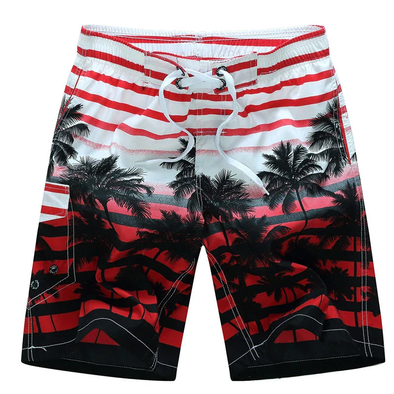 Momount | Pantaloni de Baie Bărbați – Imprimeu Geometric, Cordon, Lungime Genunchi
