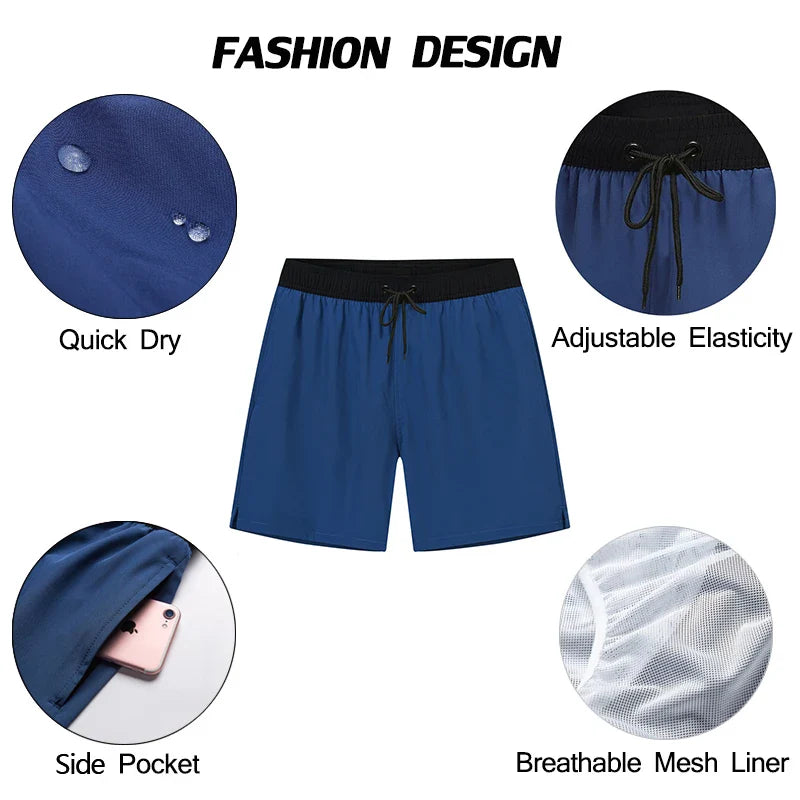 Pantaloni de Baie Momount Bărbați – Talie Elastică, Liner Plasă, Cordon, Buzunar