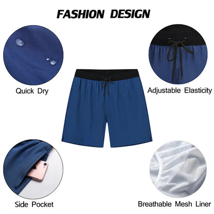Pantaloni de Baie Momount Bărbați – Talie Elastică, Liner Plasă, Cordon, Buzunar