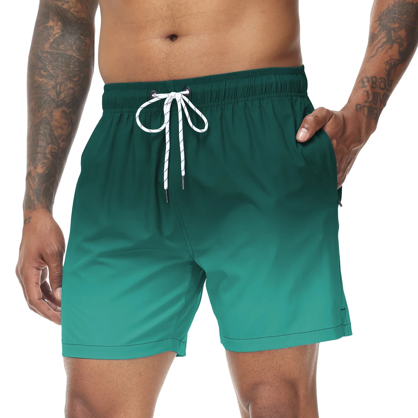 Momount Pantaloni de Baie Bărbați – Gradient cu Șnur, Quick Dry pentru Plajă