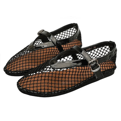 Momount Women Fishnet Ballet Flats