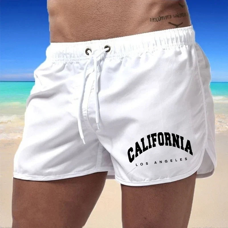 Momount Pantaloni de Baie Bărbați – Imprimeu California cu Șnur Uscare Rapidă