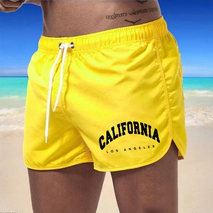 Momount Pantaloni de Baie Bărbați – Imprimeu California cu Șnur Uscare Rapidă