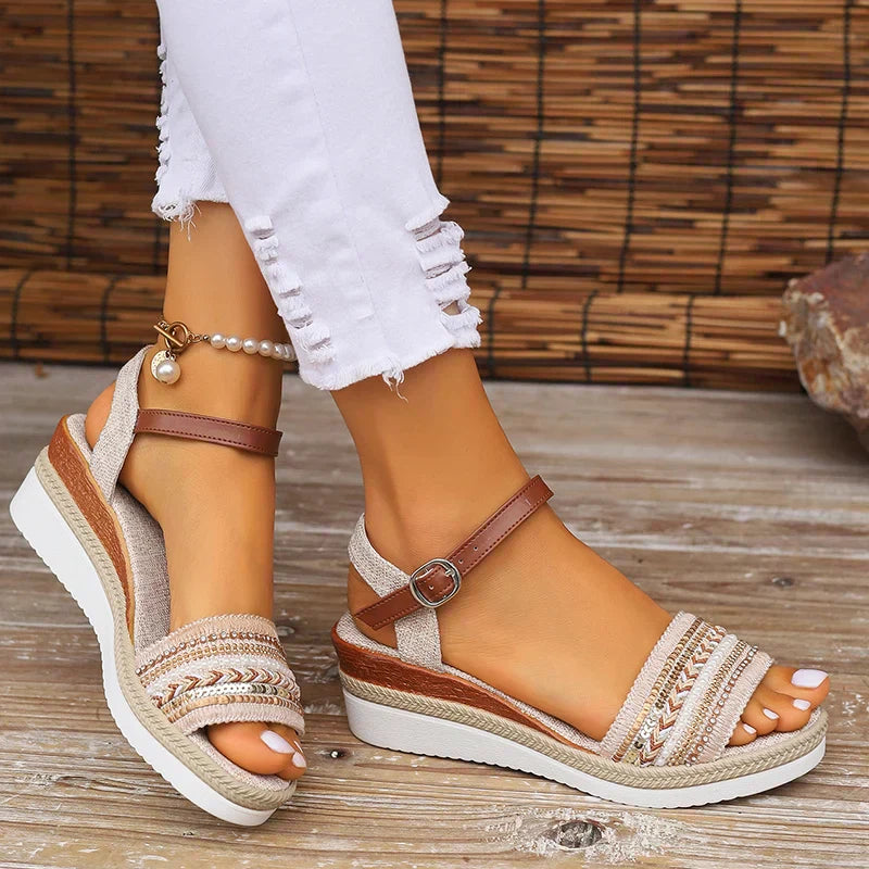 Sandale Wedge Momount Damă cu Platformă Confort, Curea Slingback Împletită pentru Vară