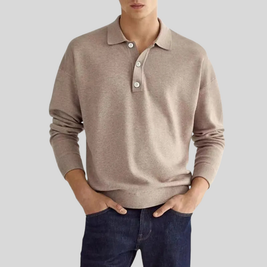 Tricou Polo Tricotat Momount Bărbați – Mânecă Lungă, Guler Clasic, Zilnic