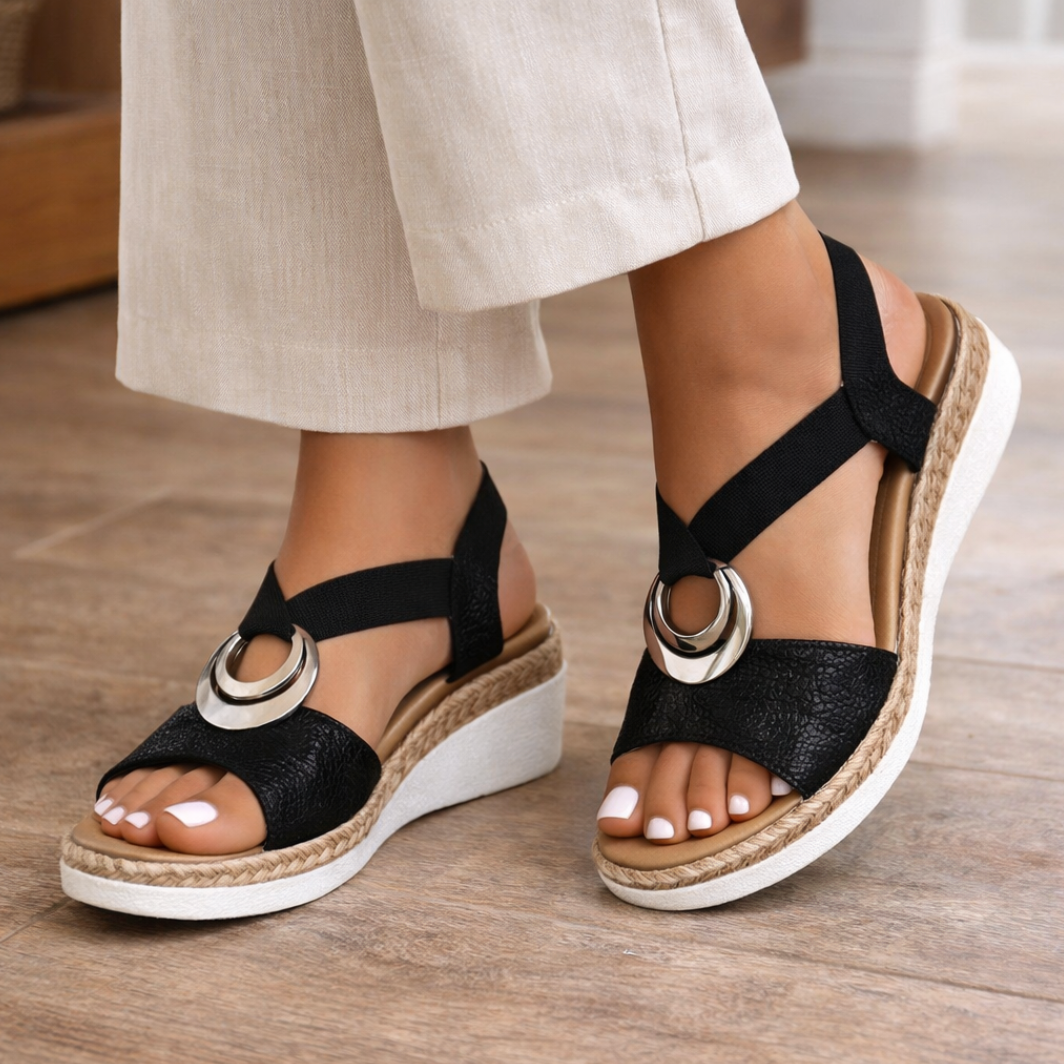 Momount Sandale Espadrile cu Platformă Damă – Bareta Metalică Încrucișată, Confort