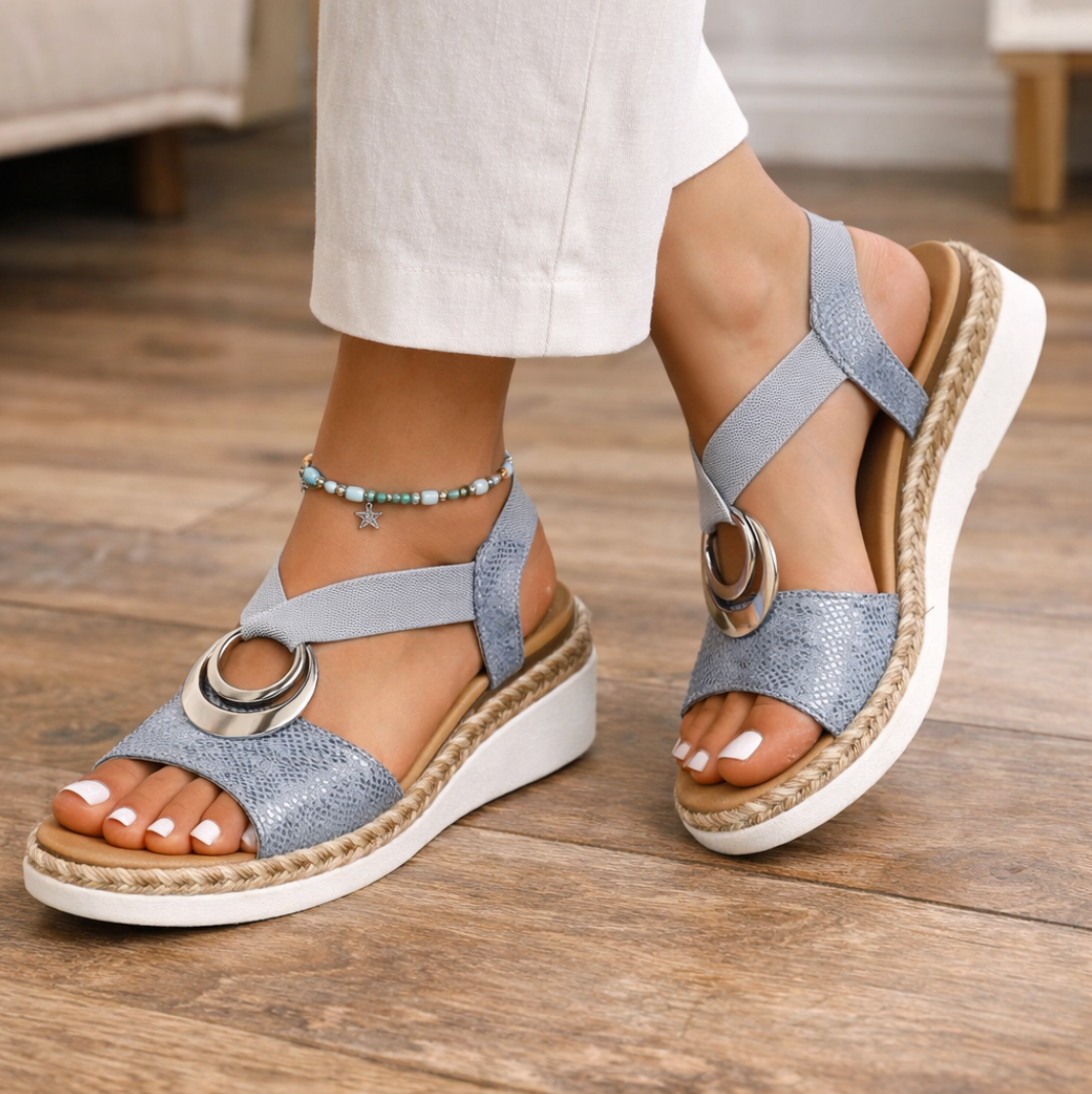 Momount Sandale Espadrile cu Platformă Damă – Bareta Metalică Încrucișată, Confort