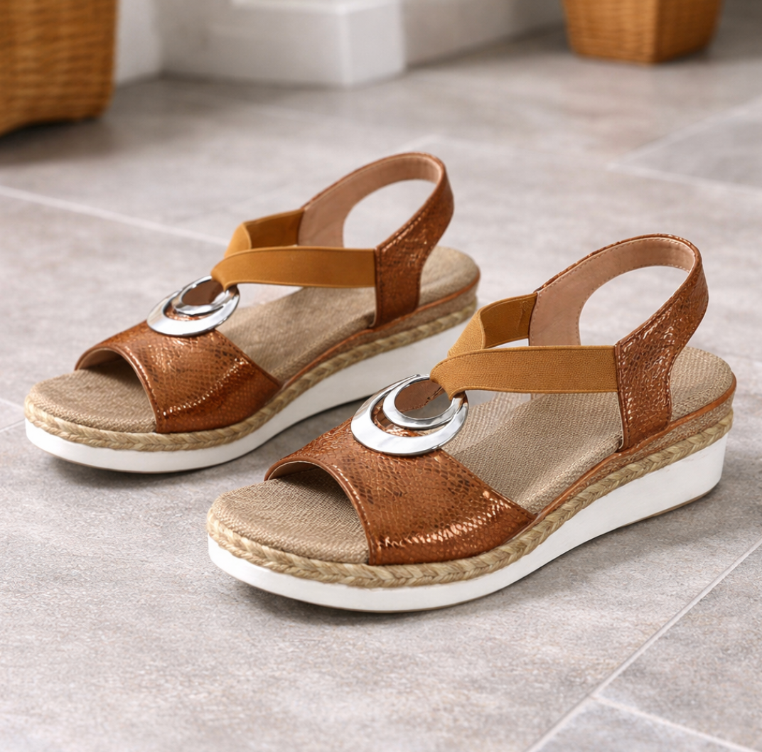 Momount Sandale Espadrile cu Platformă Damă – Bareta Metalică Încrucișată, Confort