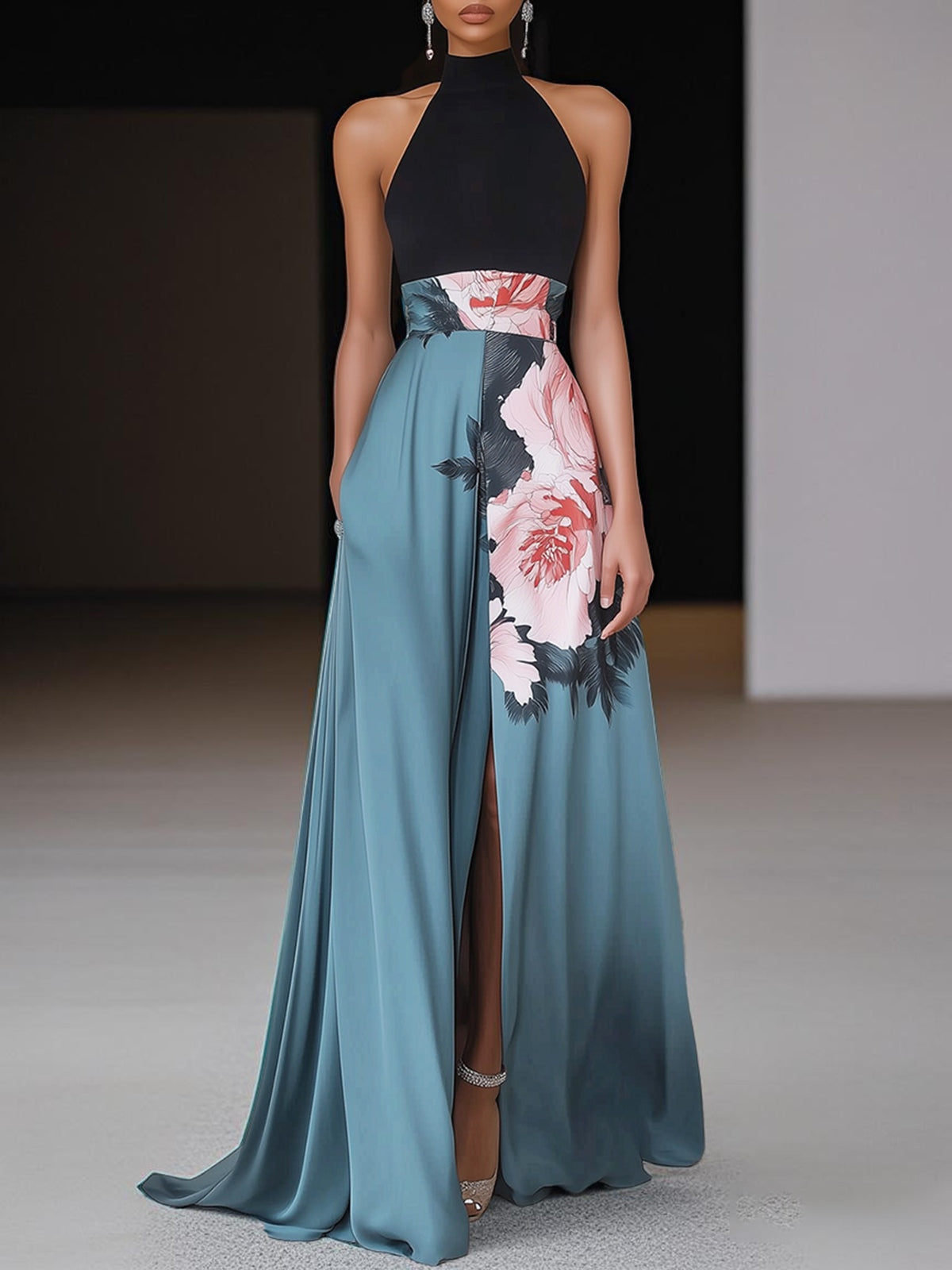 Evangelista | Rochie Maxi de Vară Elegantă Florală cu Bretea și Crăpătură Înaltă