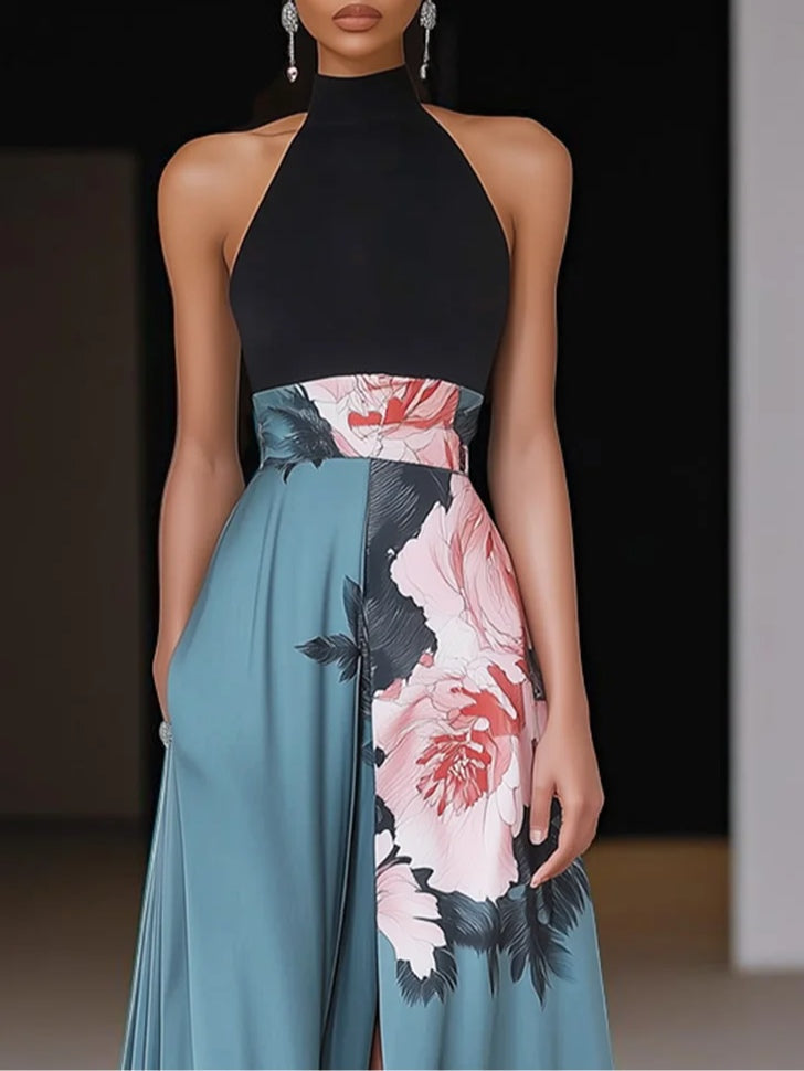 Evangelista | Rochie Maxi de Vară Elegantă Florală cu Bretea și Crăpătură Înaltă