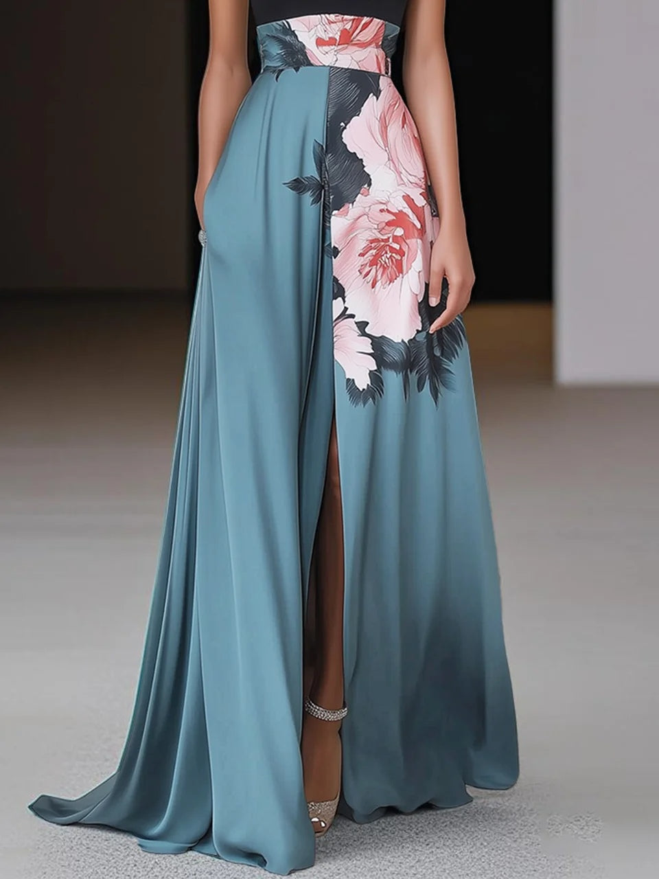 Evangelista | Rochie Maxi de Vară Elegantă Florală cu Bretea și Crăpătură Înaltă