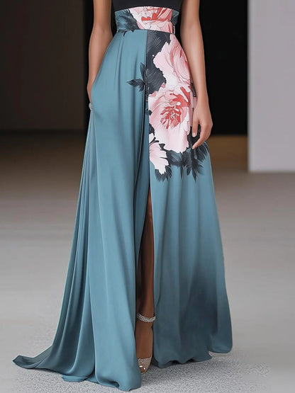 Evangelista | Rochie Maxi de Vară Elegantă Florală cu Bretea și Crăpătură Înaltă