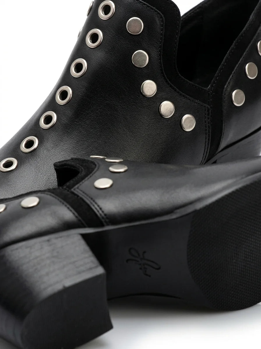 Women's Studded Ankle Boots – Pointed Toe Wide Block Heel - Black - detail