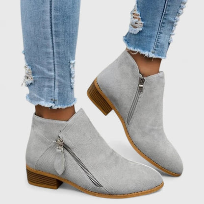 Theodora | Cizme Glezniere din Denim Vintage cu Fermoar