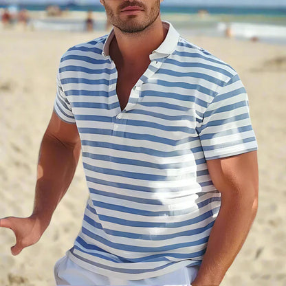 Momount | Tricou Polo Bărbați cu Dungi – Mâneci Scurte, Plajă, Vară Casual
