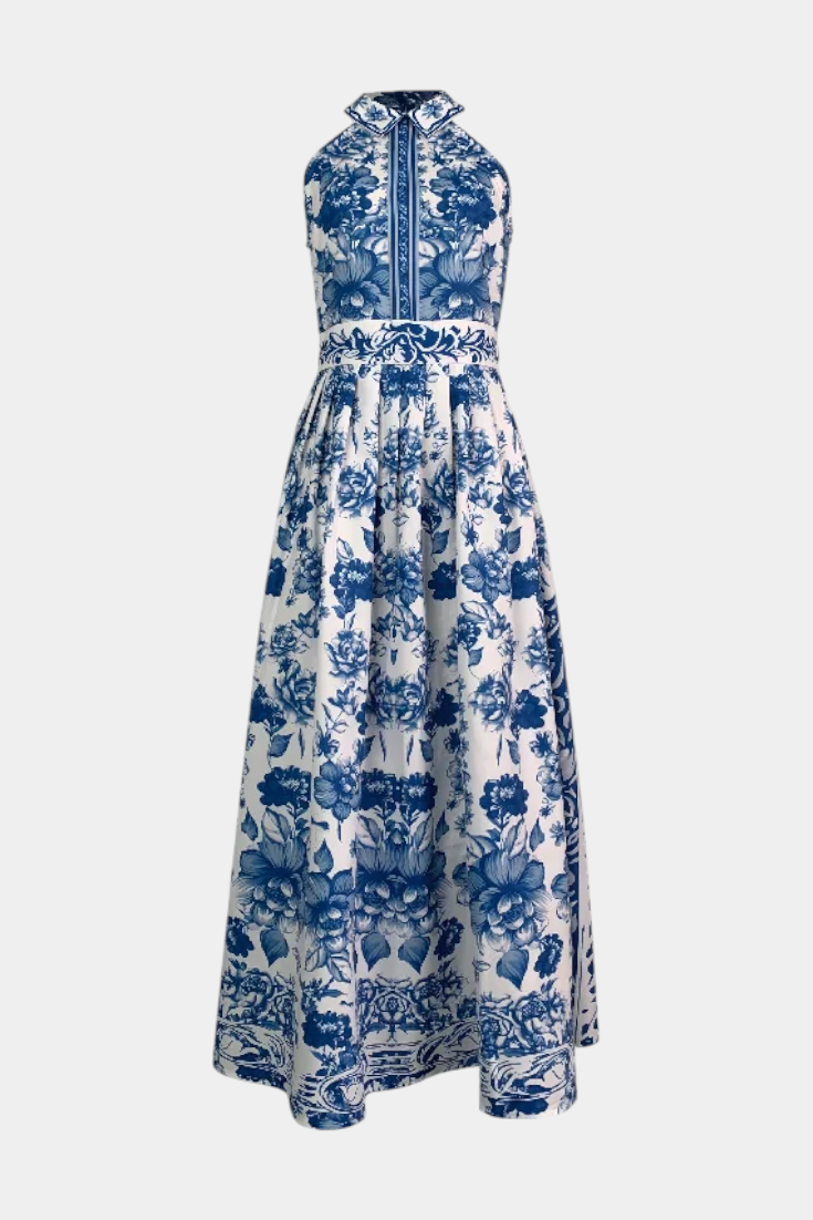 Rochie Maxi Florală Momount Damă – Halter, Fără Mâneci, Eleganta