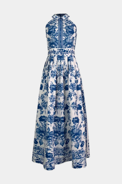 Rochie Maxi Florală Momount Damă – Halter, Fără Mâneci, Eleganta