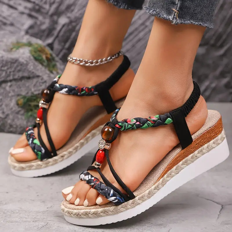 Momount | Sandale Damă Espadrile – Boho cu Mărgele și Strasuri