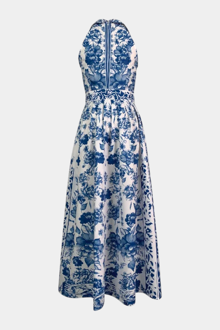 Rochie Maxi Florală Momount Damă – Halter, Fără Mâneci, Eleganta