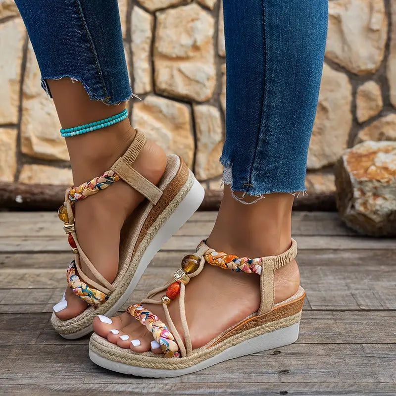 Momount | Sandale Damă Espadrile – Boho cu Mărgele și Strasuri