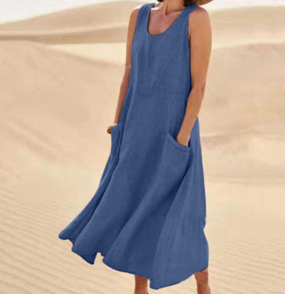 Melisande | Rochie Maxi din In cu Decolteu Rotund