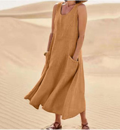 Melisande | Rochie Maxi din In cu Decolteu Rotund
