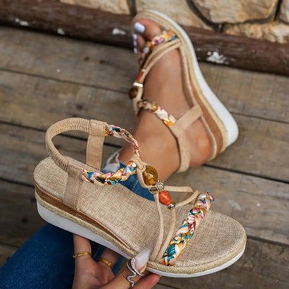 Momount | Sandale Damă Espadrile – Boho cu Mărgele și Strasuri