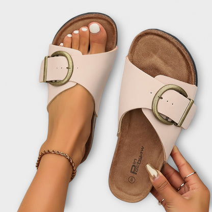Momount | Sandale Damă cu Platformă | Talpă din Plută cu Cataramă | Slide Casual Vară cu Vârf Deschis Confortabile