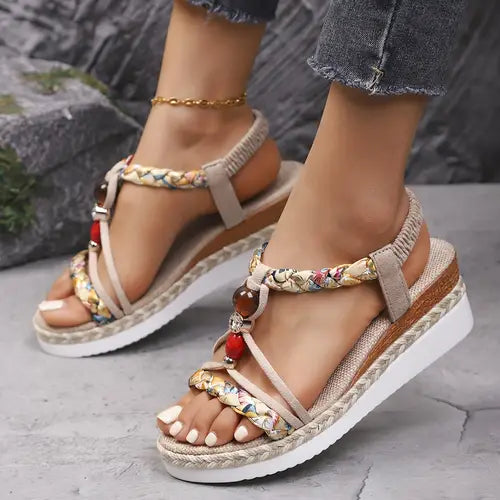 Momount | Sandale Damă Espadrile – Boho cu Mărgele și Strasuri