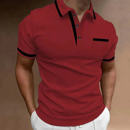 Momount | Tricou Polo Bărbați – Bordură Contrastantă, Buzunar Piept, Mâneci Scurte