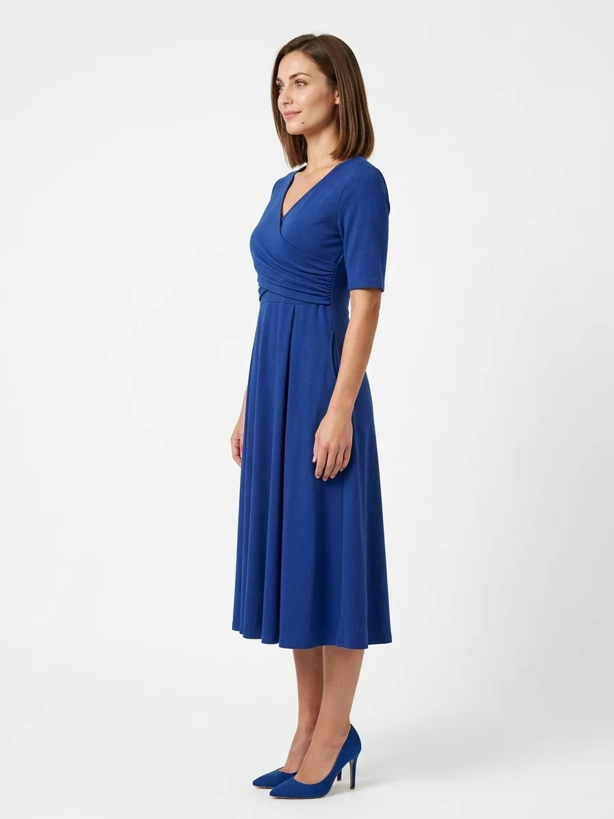 Nadia Wrap Summer Midi Dress | Casual, Refined, Classic - Blue - side