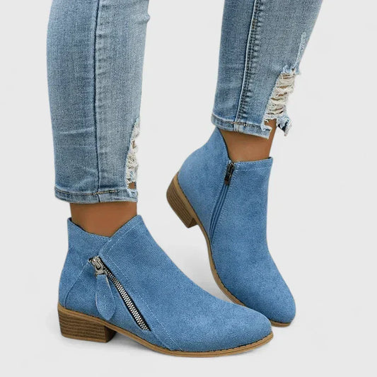 Theodora | Cizme Glezniere din Denim Vintage cu Fermoar