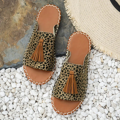 Momount Sandale Plate Damă Confort Slip On Casual Vară Suport Pernuțat Ușoare Vârf Deschis Design Boho cu Ciucuri