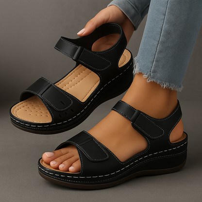 Momount | Sandale Damă cu Platformă, Barete Velcro, Talpă Matlasată, Reglabile