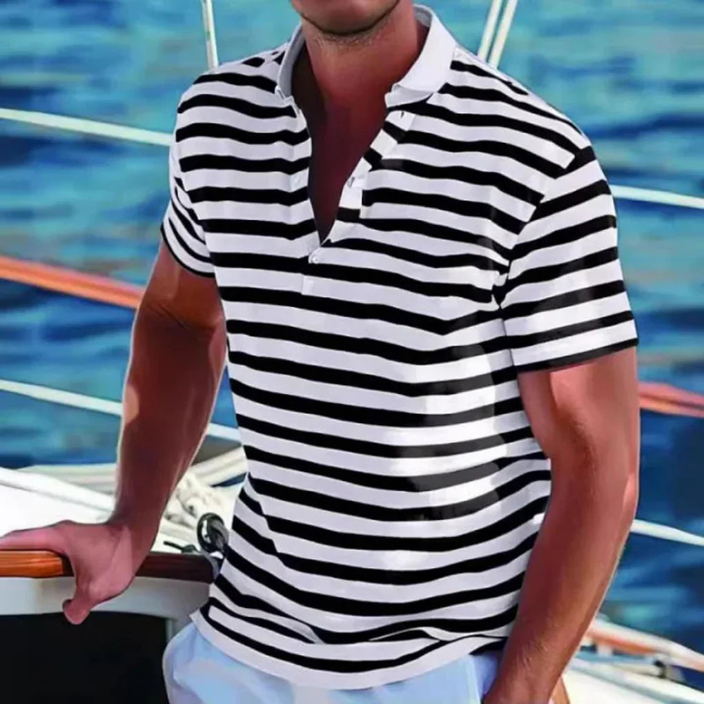 Momount | Tricou Polo Bărbați cu Dungi – Mâneci Scurte, Plajă, Vară Casual