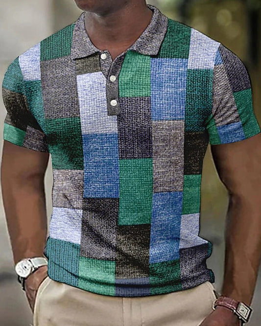 Tricou Polo cu Carouri Momount Bărbați – Patchwork, Mânecă Scurtă, Casual