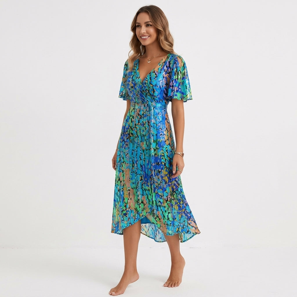 Adele Floral Summer Midi Dress | Casual, Timeless, Effortless - Blue - 3/4