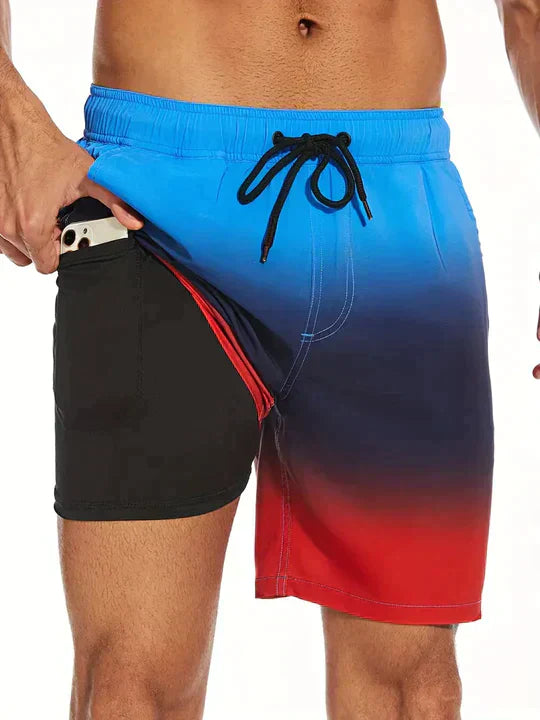 Momount Pantaloni de Baie Bărbați – Imprimeu Palmieri cu Șnur și Plasă Interioară