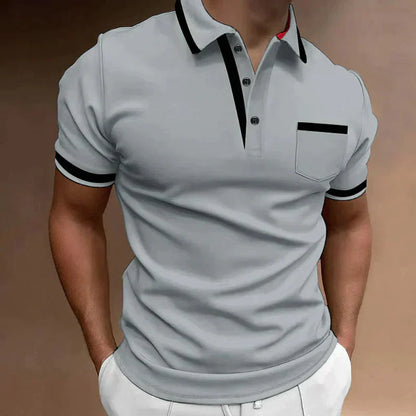 Momount | Tricou Polo Bărbați – Bordură Contrastantă, Buzunar Piept, Mâneci Scurte