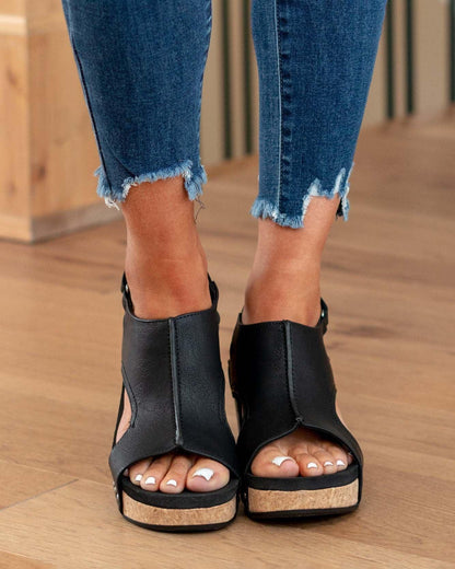 Sandale Wedge Momount Damă – Piele Patinată, Platformă din Plută, Slingback