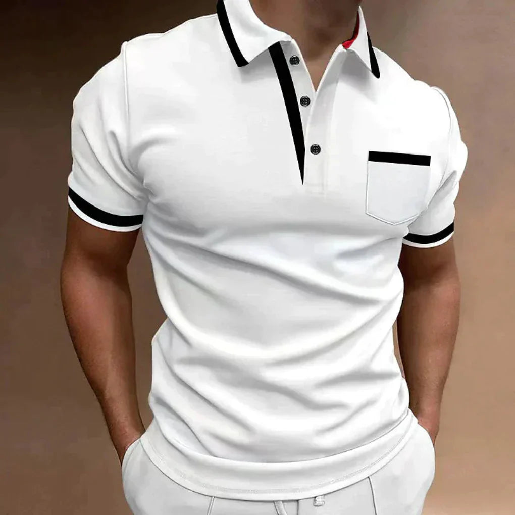 Momount | Tricou Polo Bărbați – Bordură Contrastantă, Buzunar Piept, Mâneci Scurte