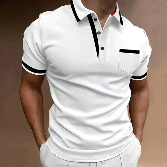Momount | Tricou Polo Bărbați – Bordură Contrastantă, Buzunar Piept, Mâneci Scurte