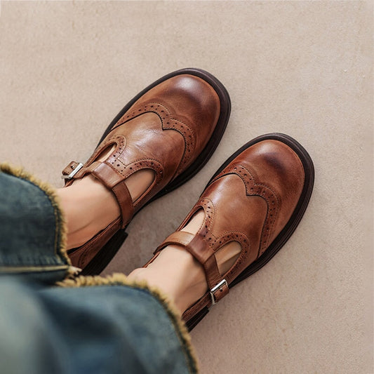 Calista | Pantofi Mary Jane Oxford Vintage Maro cu Platformă